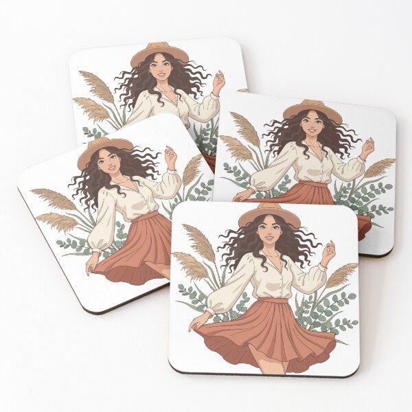 Item preview, Dancing Boho Girl with Sun Hat - Aesthetic Pampas Grass & Meadow Art designed and sold by BestChoiceService.