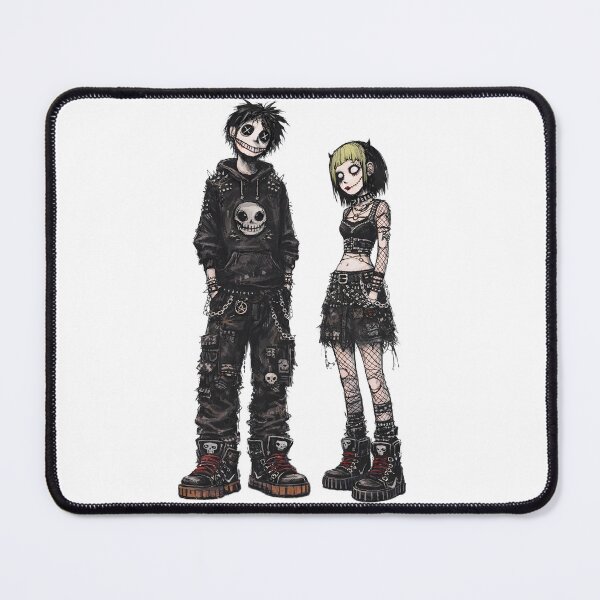 Item preview, Gothic Punk Couple Art - Alternative Streetwear and Skull Fashion Illustration designed and sold by kitastylish.