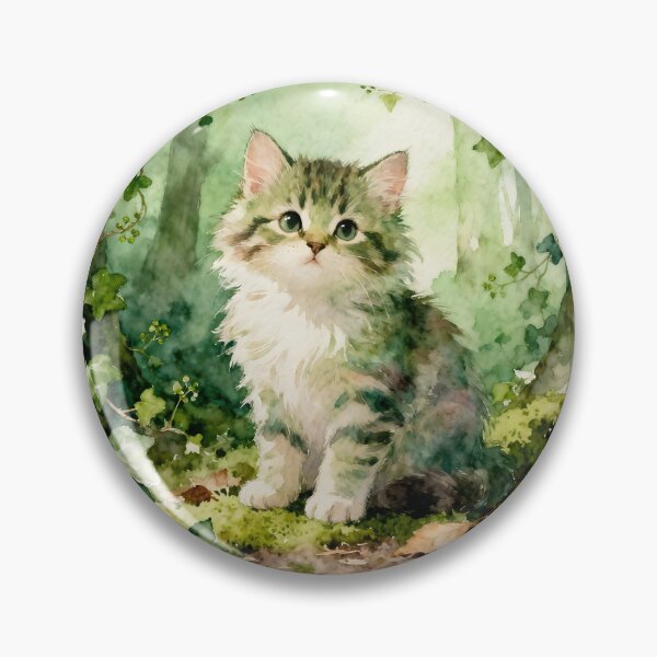 Item preview, Adorable Green Kitten in a Forest designed and sold by Shelley Loewnau-Jones Studio.