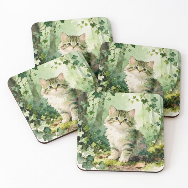 Item preview, Adorable Green Kitten in a Forest designed and sold by Shelley Loewnau-Jones Studio.