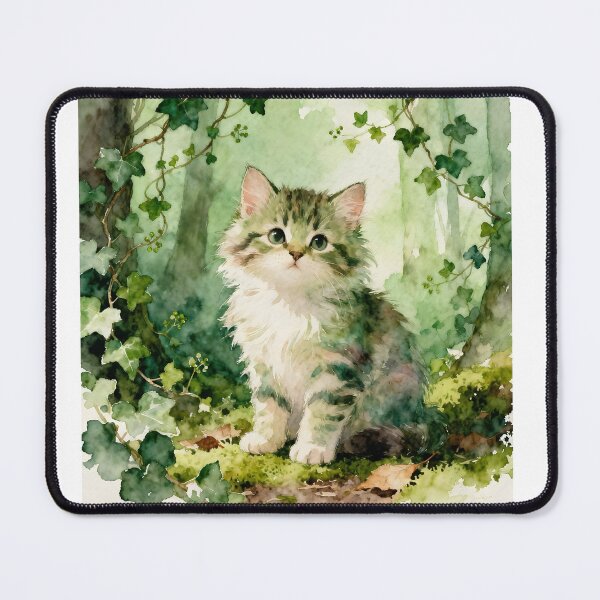 Item preview, Adorable Green Kitten in a Forest designed and sold by Shelley Loewnau-Jones Studio.