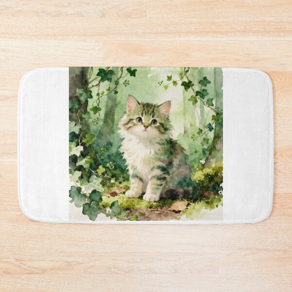 Item preview, Adorable Green Kitten in a Forest designed and sold by Shelley Loewnau-Jones Studio.