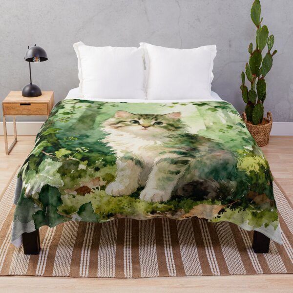 Item preview, Adorable Green Kitten in a Forest designed and sold by Shelley Loewnau-Jones Studio.