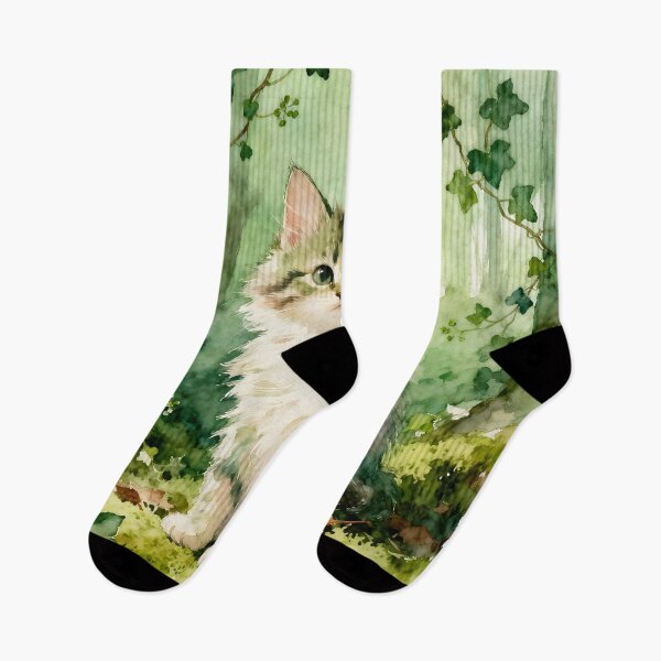 Item preview, Adorable Green Kitten in a Forest designed and sold by Shelley Loewnau-Jones Studio.