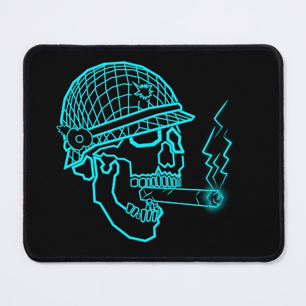 Item preview, Ice Blue Neon Skull Smoking Cigar | Futuristic Cyberpunk Skeleton Art designed and sold by Neon_Ronin.