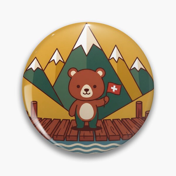 Item preview, Cute Swiss Bear Alpine Dock Scene designed and sold by AbanoubStore.