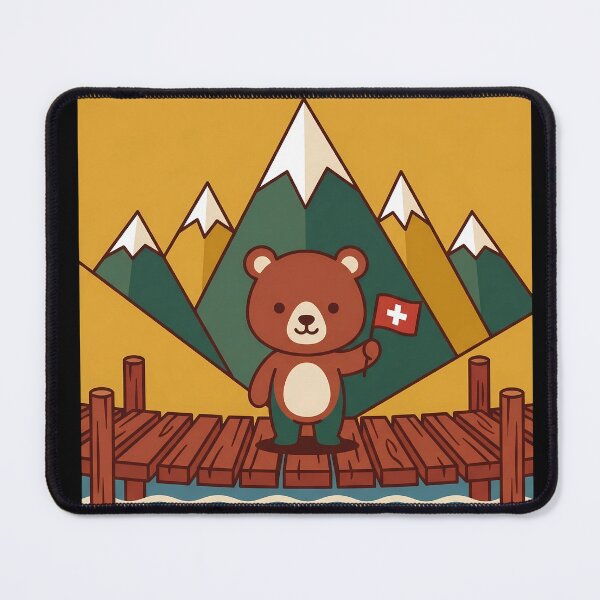 Item preview, Cute Swiss Bear Alpine Dock Scene designed and sold by AbanoubStore.
