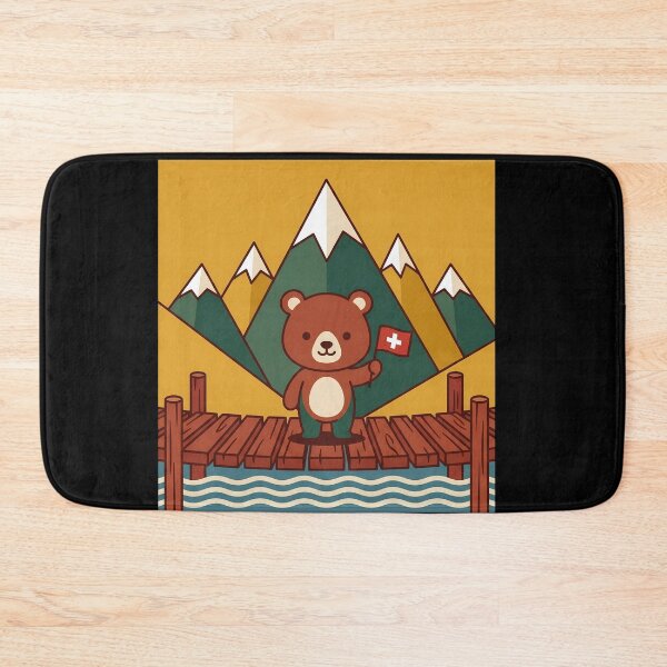 Item preview, Cute Swiss Bear Alpine Dock Scene designed and sold by AbanoubStore.