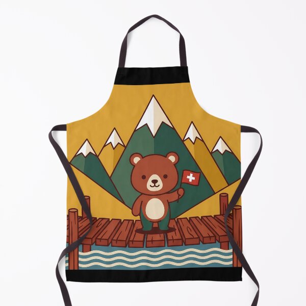 Item preview, Cute Swiss Bear Alpine Dock Scene designed and sold by AbanoubStore.