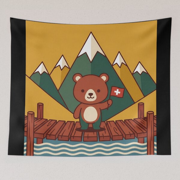 Item preview, Cute Swiss Bear Alpine Dock Scene designed and sold by AbanoubStore.