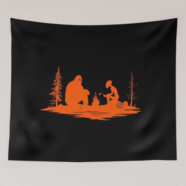 Item preview, Orange Bigfoot and Alien Campfire Silhouette designed and sold by Cosmic Cactus.