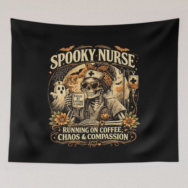 Item preview, Spooky Nurse Running On Coffee Chaos & Compassion – Funny Halloween Skeleton Nurse Gift designed and sold by DidoMidoch.