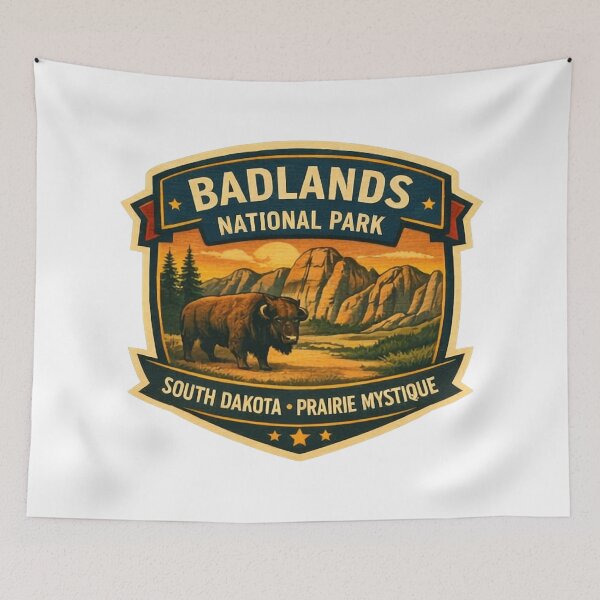 Item preview, Badlands National Park South Dakota - Vintage Bison Prairie Mystique Art designed and sold by SasquatchTrail.