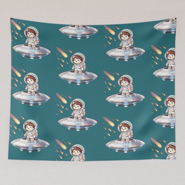 Item preview, Cute Astronaut Standing on flying saucer with Meteor Shower designed and sold by TeyArtWork.