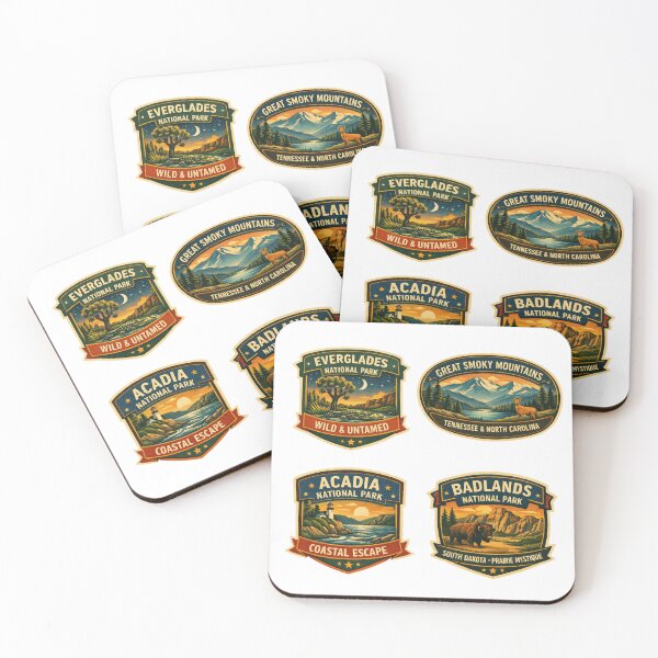 Item preview, National Parks Vintage Badge Collection - Acadia Everglades Badlands Smokies Art designed and sold by SasquatchTrail.