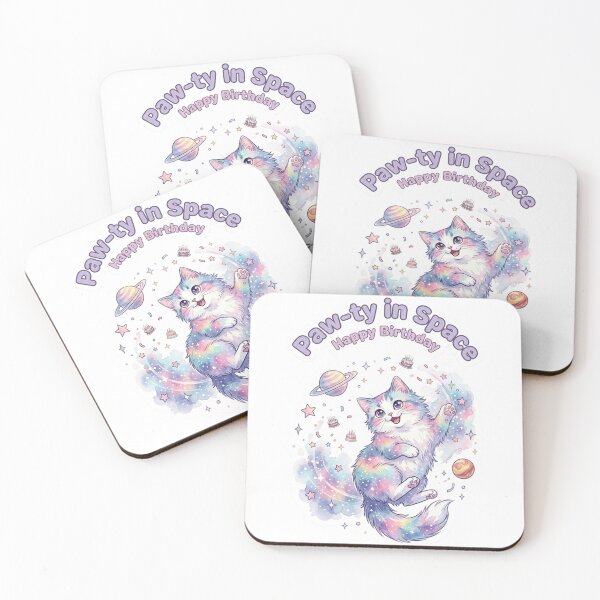 Item preview, Paw-ty in Space: Cosmic Kitty Space Birthday Sticker designed and sold by LaniDigitalNook.
