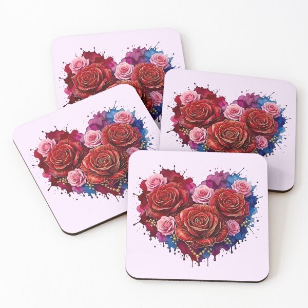 Item preview, Heart of Red and Pink Roses Watercolor Splatters Hanging Pearls Romantic Floral designed and sold by Good Vibes .