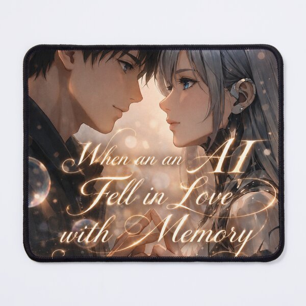 Item preview, When an AI Fell in Love with Memory – Emotional Sci-Fi Romance Poster designed and sold by RinaWorksJP.