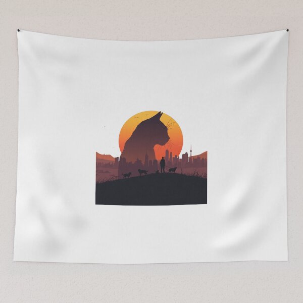 Item preview, Cat Silhouette Sunset Dog Walker City Skyline designed and sold by Common-Standard.