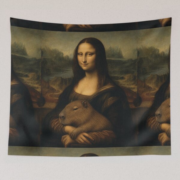 Item preview, Mona Lisa And Capybara Cat Friend - Funny Classical Painting Parody designed and sold by merchxwear.