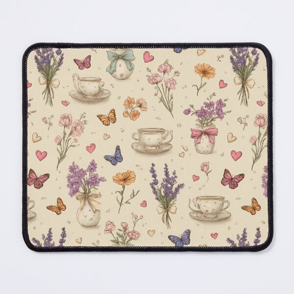 Item preview, Coquette Cottagecore Seamless Pattern | Vintage Floral Teacup & Butterfly Design designed and sold by GraceInNatureCo.