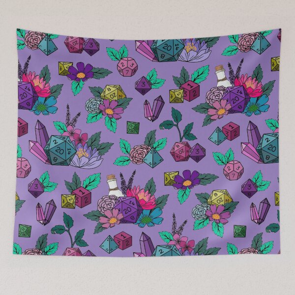 Item preview, Tabletop role-playing game dice pattern with full dice set on lavender designed and sold by Jennifer Ladd.