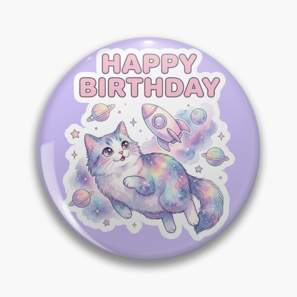Item preview, Happy Birthday: Pastel Galaxy Cat Floating in Space designed and sold by LaniDigitalNook.