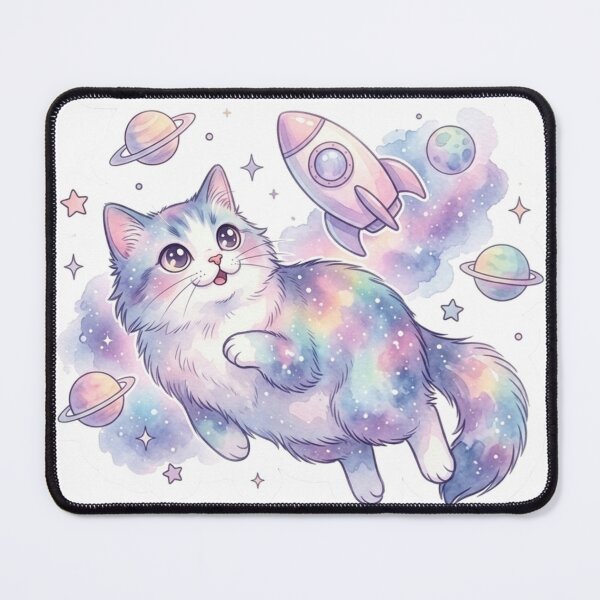 Item preview, Happy Birthday: Pastel Galaxy Cat Floating in Space designed and sold by LaniDigitalNook.