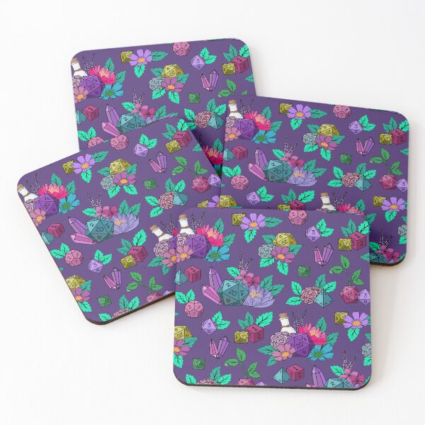 Item preview, Tabletop role-playing game dice pattern with full dice set on purple designed and sold by Jennifer Ladd.
