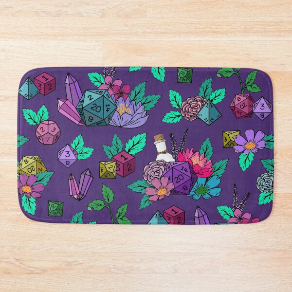 Item preview, Tabletop role-playing game dice pattern with full dice set on purple designed and sold by Jennifer Ladd.