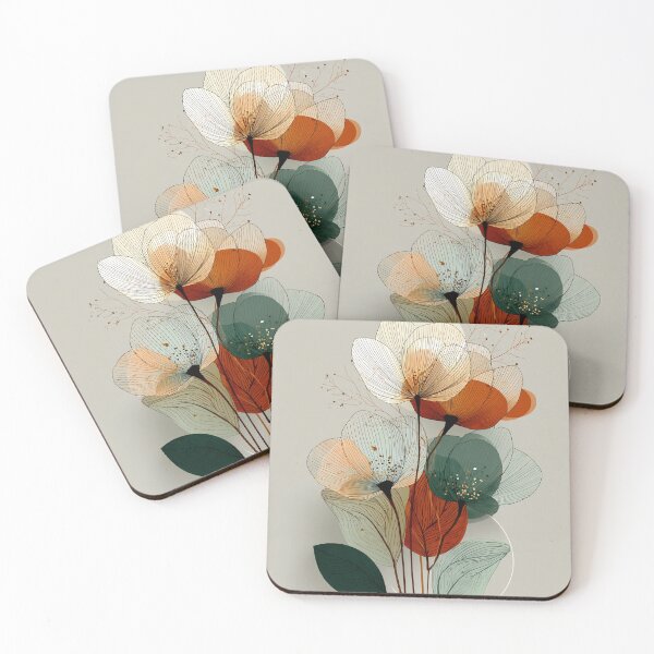 Item preview, Minimal Abstract Botanical Illustration | Orange Teal Floral Art designed and sold by SlowRegardArt.