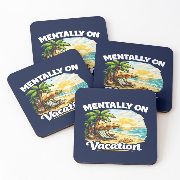Aperçu de l'œuvre En vacances mentales – Citation humoristique sur la plage pour t-shirt, autocollant, sweat à capuche, coque de téléphone, mug, sac | Motif détente avec palmiers tropicaux créée et vendue par ArtByTripti.