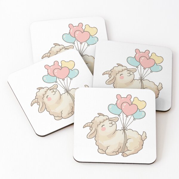 Item preview, cute kawaii lamb with heart balloons designed and sold by YallaCreative13.