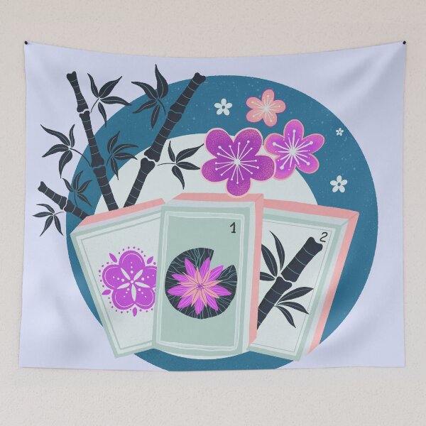 Item preview, Mahjong Garden - retro bubble badge - pink and teal designed and sold by Home Cyn Home.
