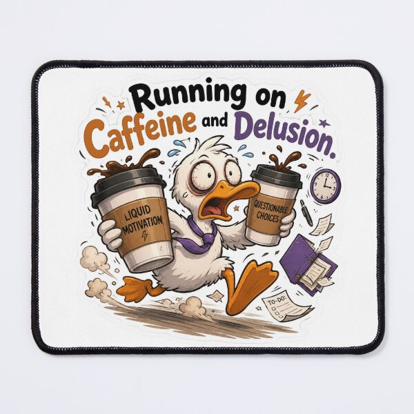 Item preview, Funny Duck Running on Caffeine and Delusion  designed and sold by Softbear Atelier.