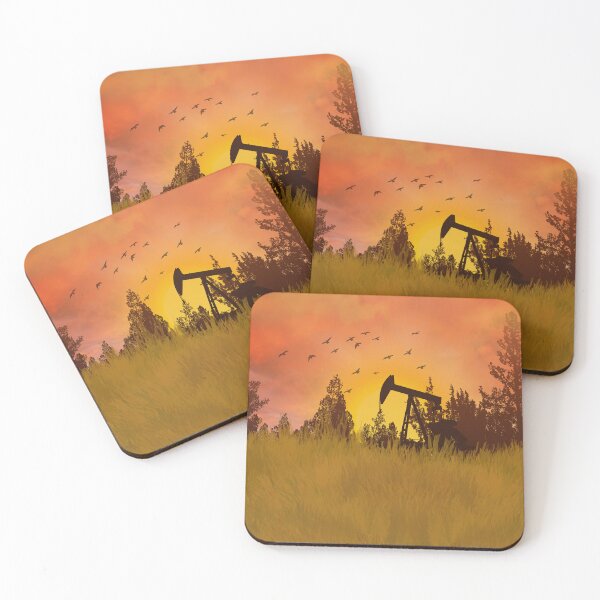 Item preview, Oklahoma Sunset — Oil Pump Silhouette & Golden Prairie Illustration designed and sold by EnchantedLayers.