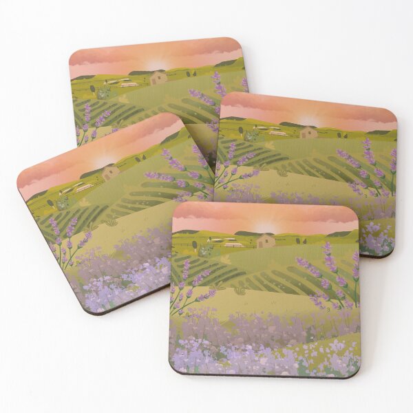 Item preview, Lavender Farm Sunset — Dreamy Countryside Landscape Illustration designed and sold by EnchantedLayers.