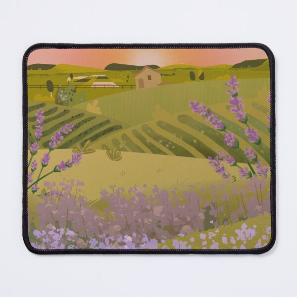 Item preview, Lavender Farm Sunset — Dreamy Countryside Landscape Illustration designed and sold by EnchantedLayers.