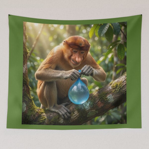 Item preview, Mischievous Proboscis Monkey Drops Water Balloon designed and sold by Tridentulus.