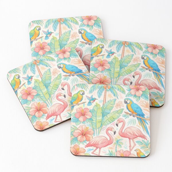 Item preview, Tropical Flamingo & Parrot Garden – Vibrant Botanical Jungle Art designed and sold by PatternFlux.