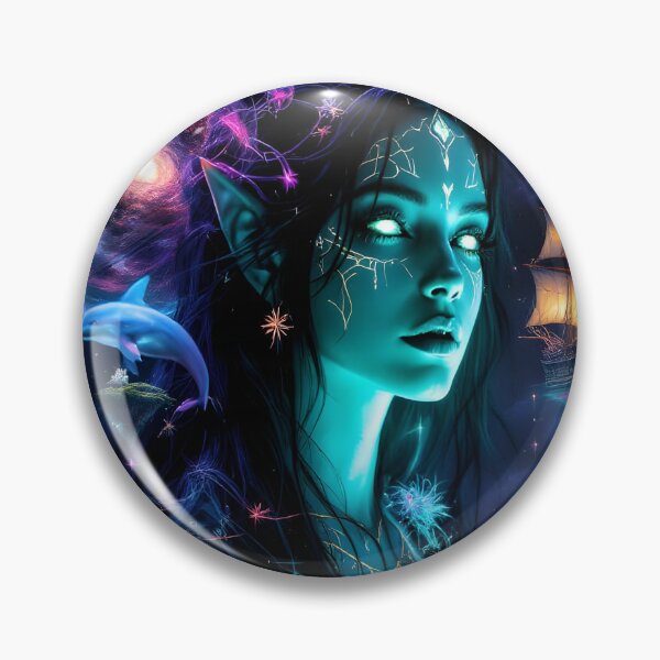 Item preview, Cosmic Elf Goddess  Neon Galaxy Fantasy Portrait & Celestial Space Art designed and sold by DreamyWallVibes.