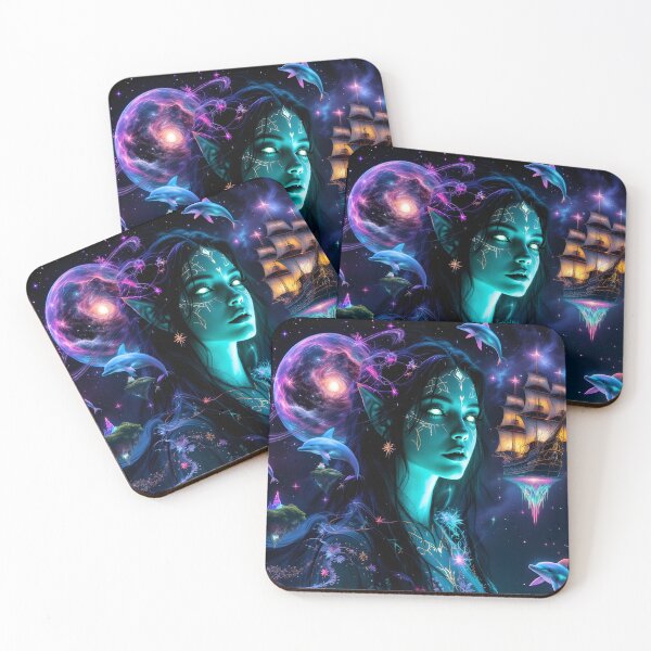 Item preview, Cosmic Elf Goddess  Neon Galaxy Fantasy Portrait & Celestial Space Art designed and sold by DreamyWallVibes.