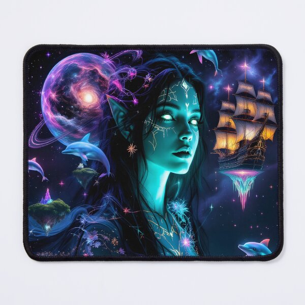 Item preview, Cosmic Elf Goddess Neon Galaxy Fantasy Portrait & Celestial Space Art designed and sold by DreamyWallVibes.