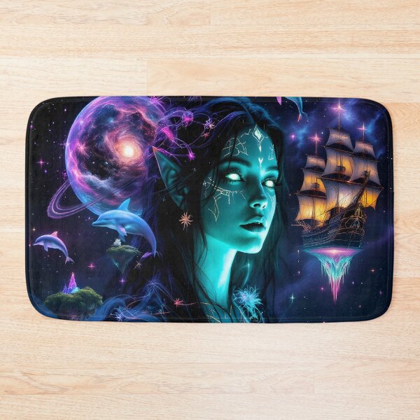 Item preview, Cosmic Elf Goddess  Neon Galaxy Fantasy Portrait & Celestial Space Art designed and sold by DreamyWallVibes.