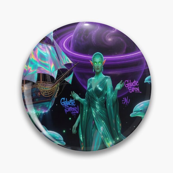 Item preview, Galactic Siren Dreamscape | Neon Fantasy Space Ship & Cosmic Dolphins Art Print designed and sold by DreamyWallVibes.