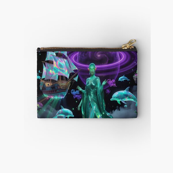 Item preview, Galactic Siren Dreamscape | Neon Fantasy Space Ship & Cosmic Dolphins Art Print designed and sold by DreamyWallVibes.