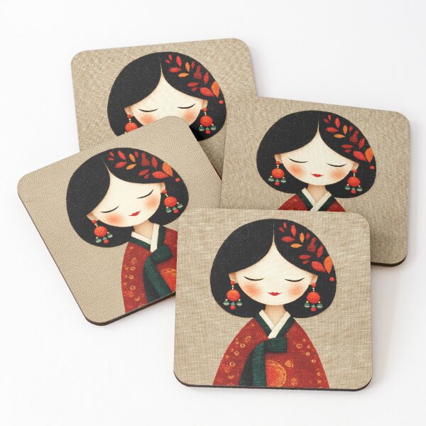 Item preview, Cute Korean Girl in Red Hanbok Illustration designed and sold by colorful-white.