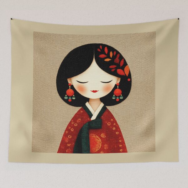 Item preview, Cute Korean Girl in Red Hanbok Illustration designed and sold by colorful-white.
