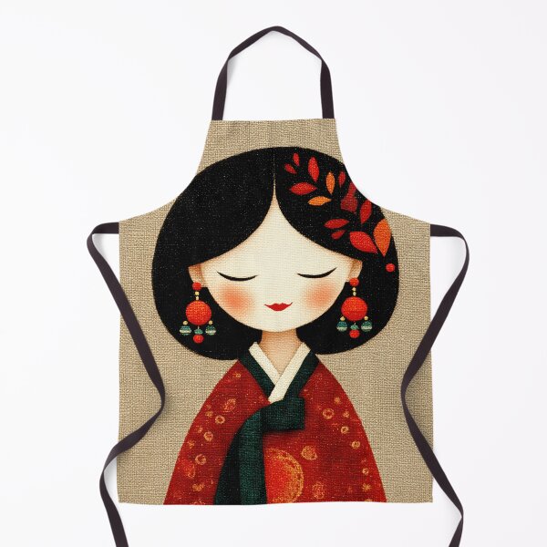 Item preview, Cute Korean Girl in Red Hanbok Illustration designed and sold by colorful-white.