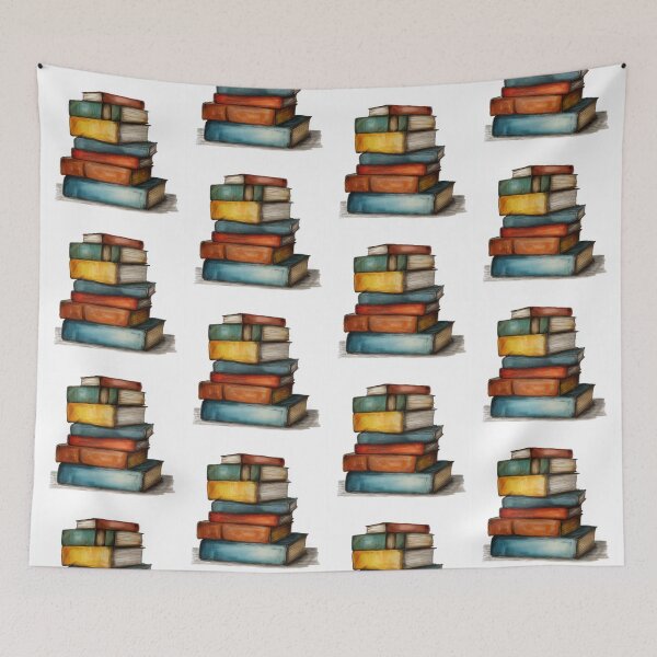 Item preview, Watercolour illustration of a stack of very colourful books designed and sold by Roxane Bay.